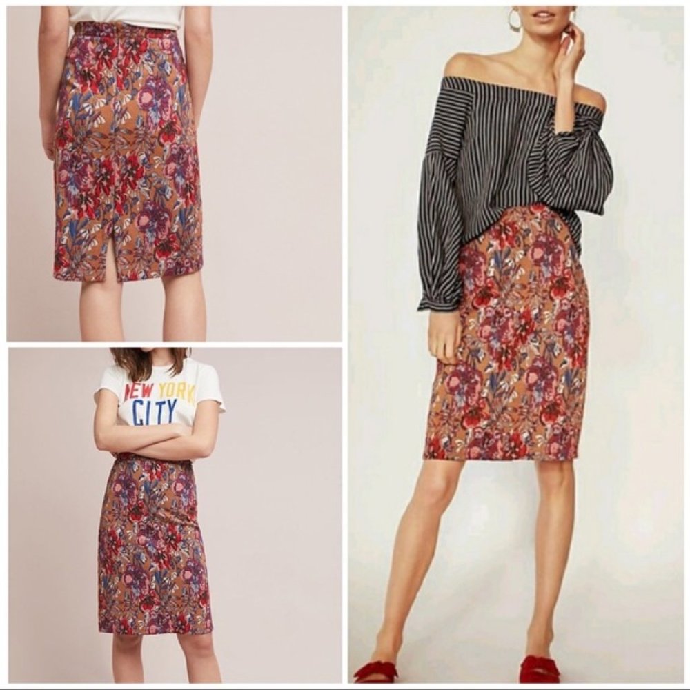 Maeve by Anthropologie Golden Bliss Floral Pencil Skirt Size Medium